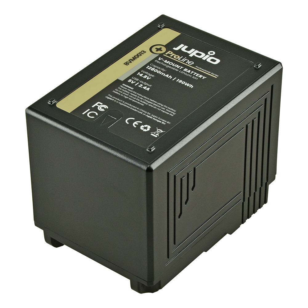 Jupio V-Mount Battery (Cine Cameras/RED Raven/Dragon/...) 14.8V/190Wh/12800mAh - LED Indicator, D-Tap & USB 5V DC Output