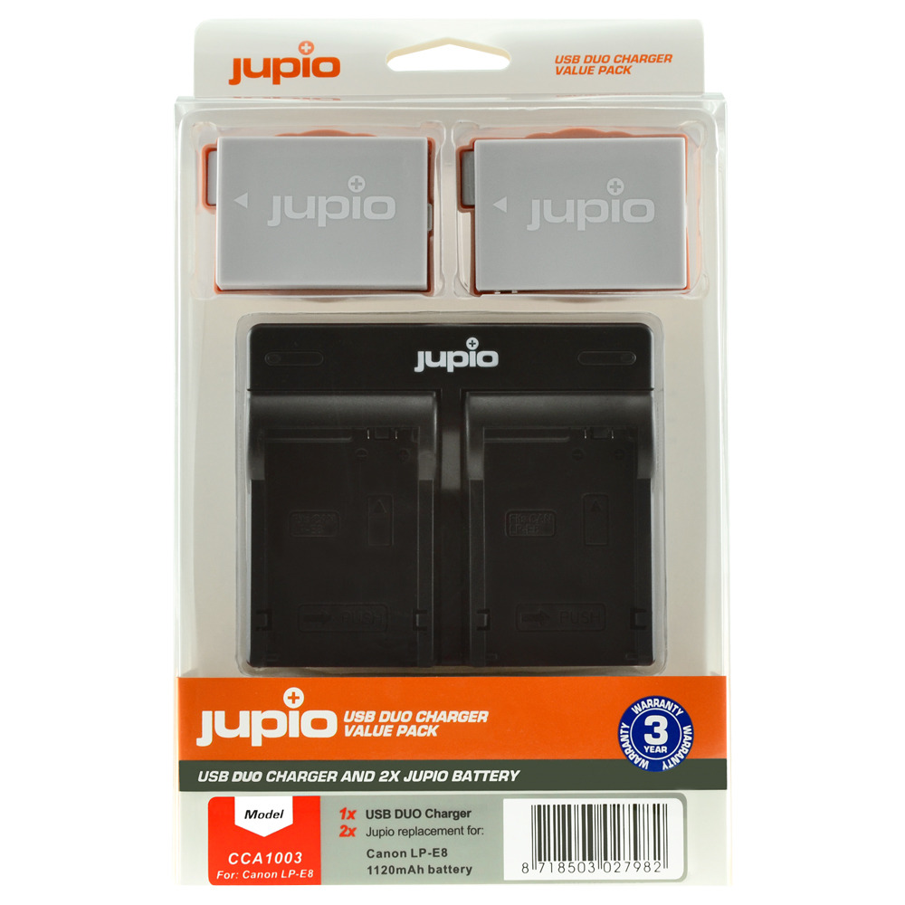 2 x Jupio Canon LP-E8 Batteries & Dual Charger Kit