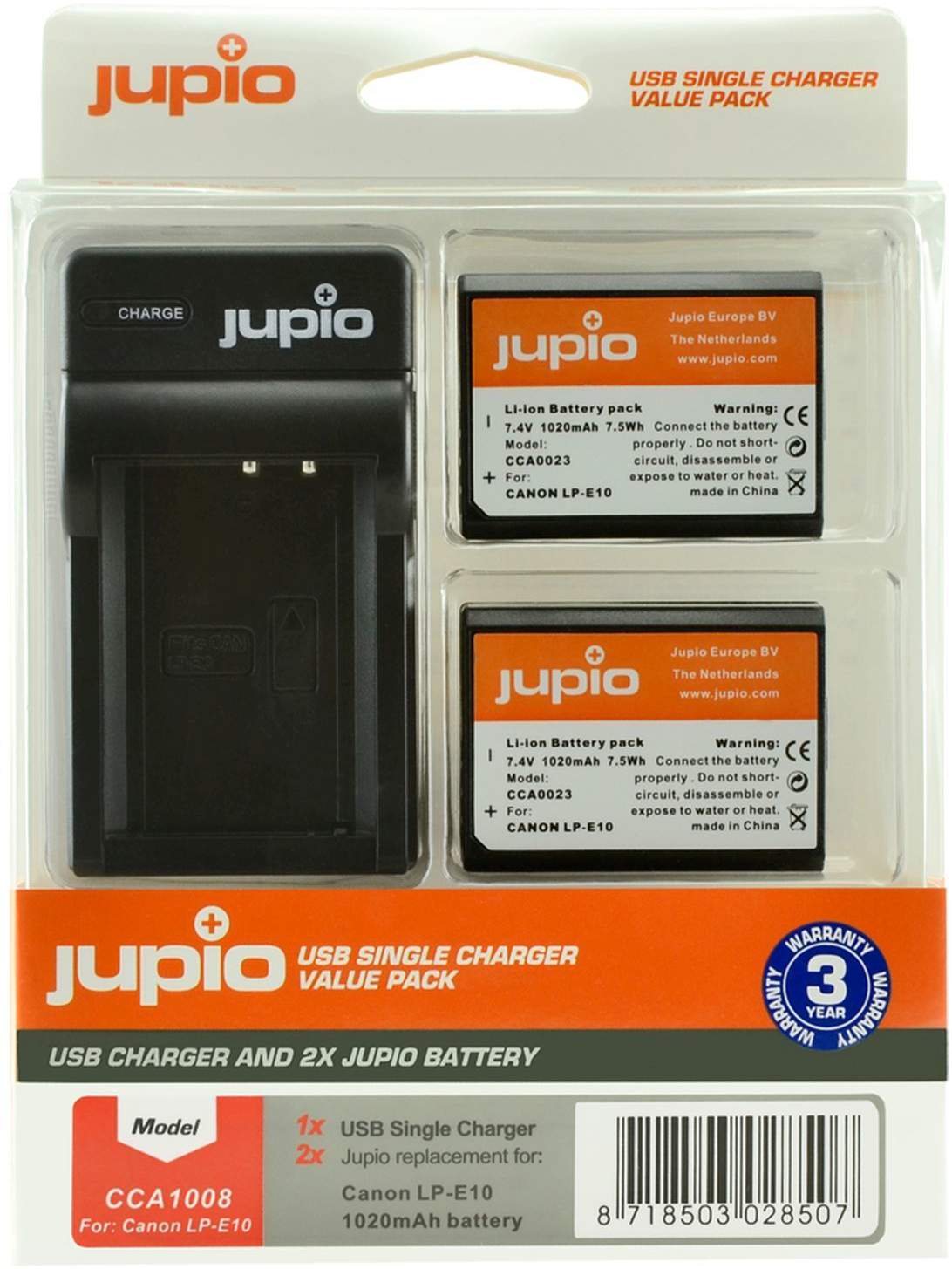 2 x Jupio Canon LP-E10 Batteries & Single Charger Kit
