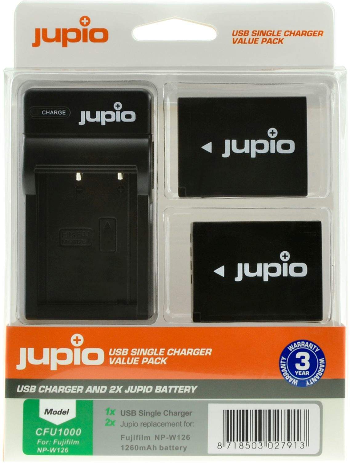 2 x Jupio Fuji NP-W126S Batteries & Single Charger Kit main image