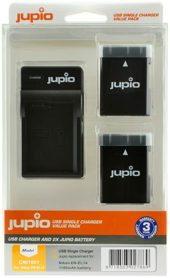 2 x Jupio Nikon EN-EL14/EN-EL14A Batteries & Single Charger Kit