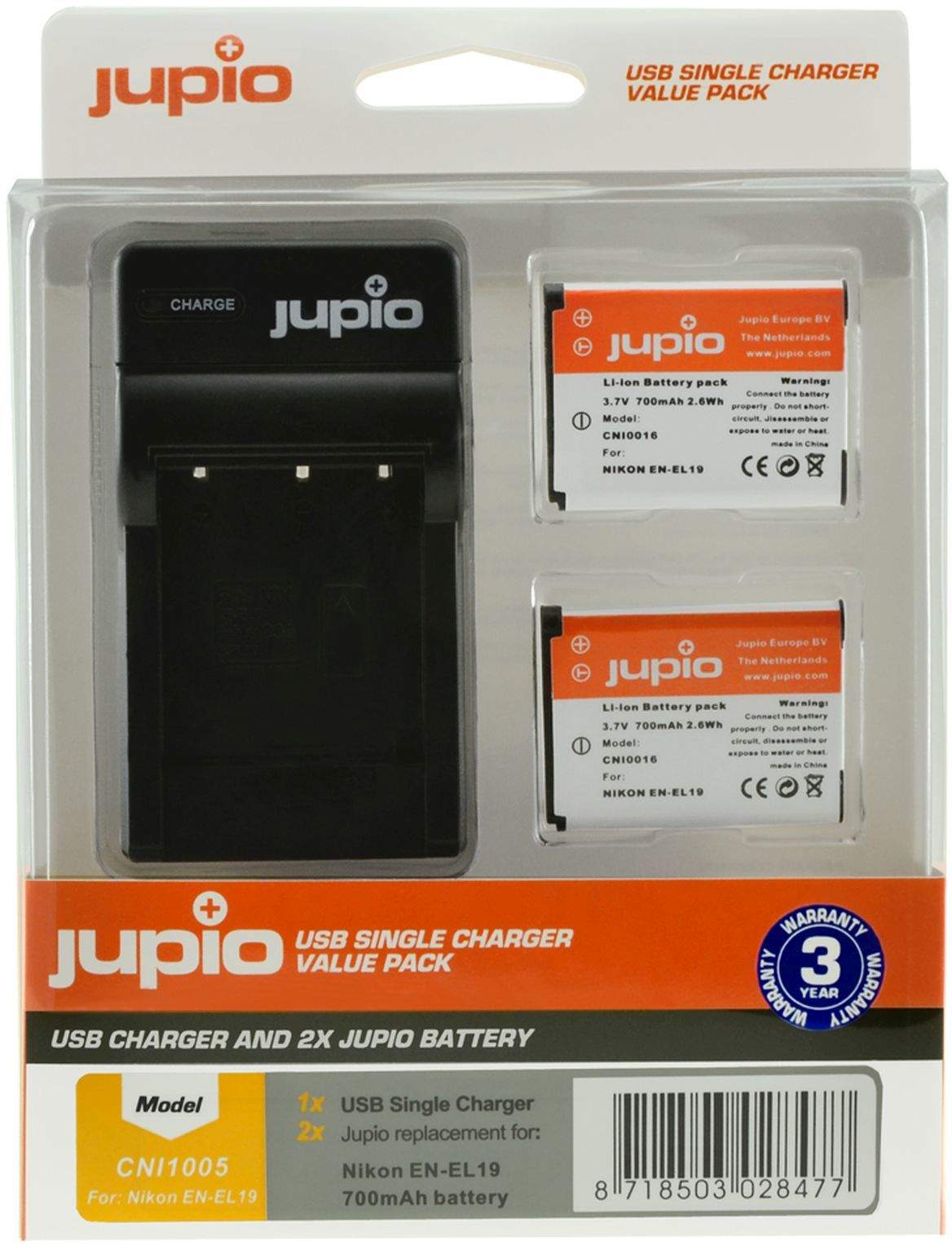 2 x Jupio Nikon EN-EL19 Batteries & Single Charger Kit main image