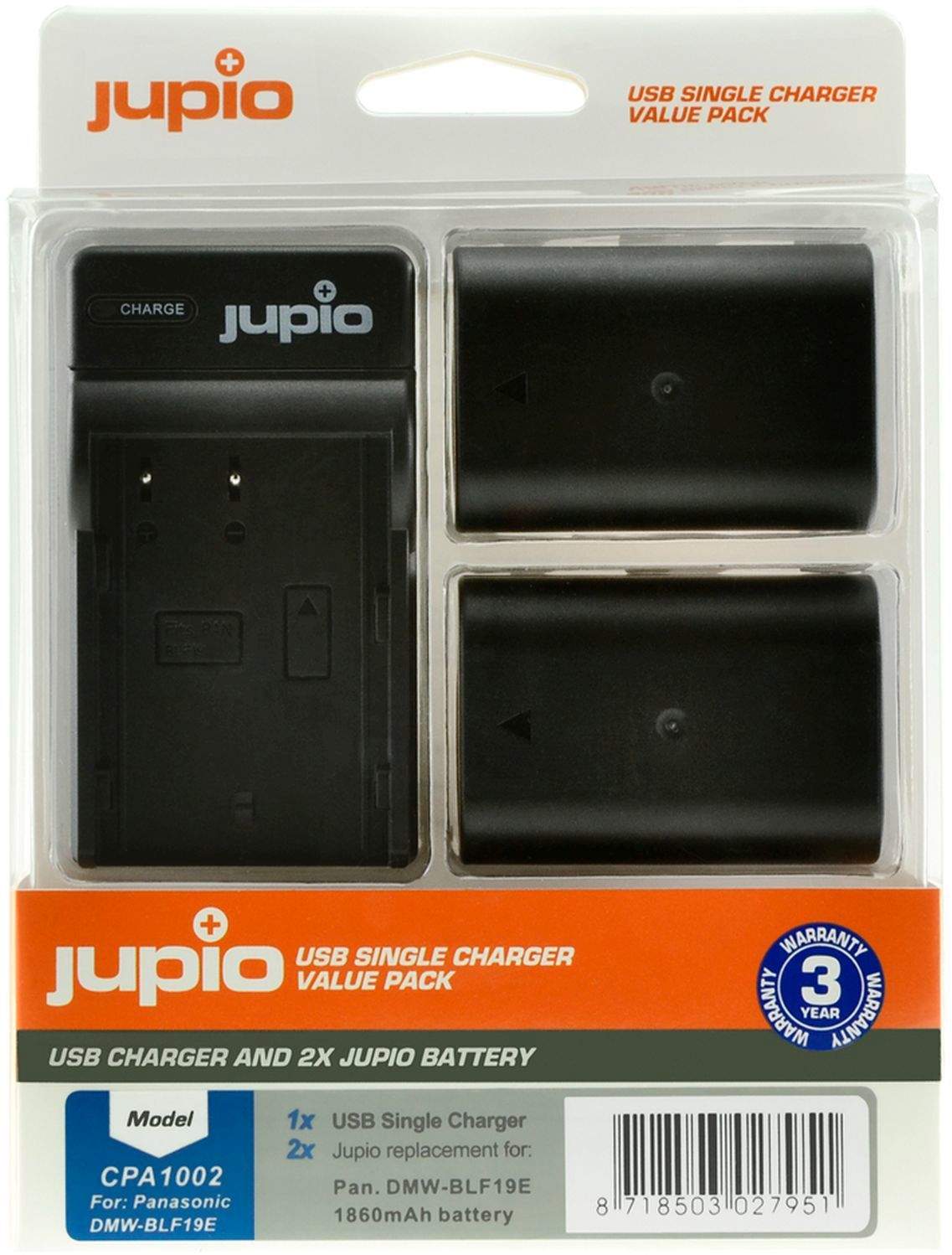 2 x Jupio Panasonic DMW-BLF19E Batteries & Single Charger Kit main image