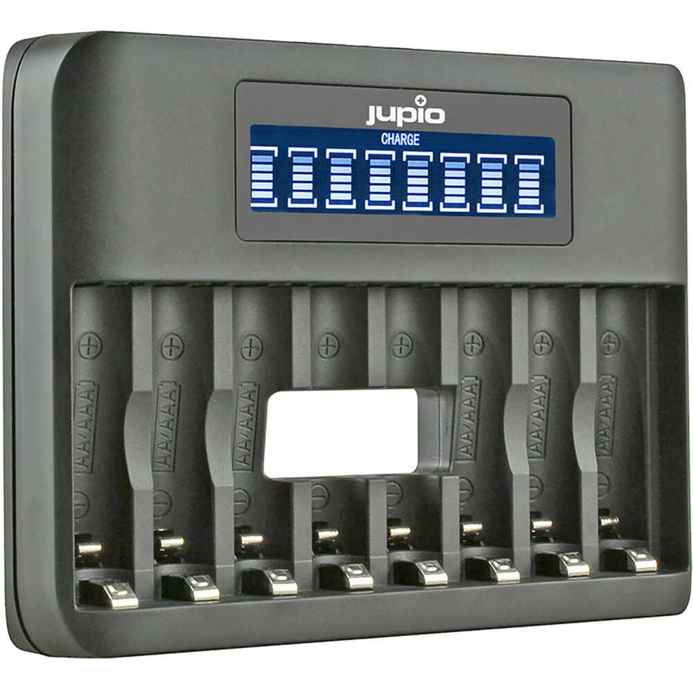 Jupio 8 Slot Fast Battery Charger & LCD Screen for AA & AAA Rechargeable Batteries main image
