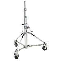 Avenger Long John Silver Crank Operated Light Stand with Foam Filled Wheels, Silver - 5.7m