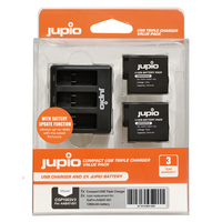 2 x Jupio GoPro Hero 5/6/7 AHDBT-501 Batteries & Triple Charger Kit