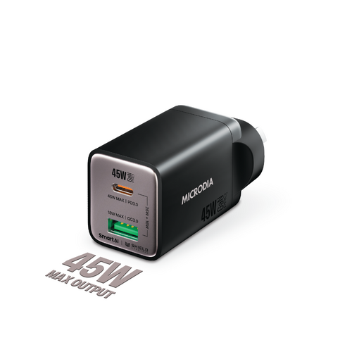 MICRODIA SMARTCube Nano 45W Dual Port GaN Wall Charger - Black