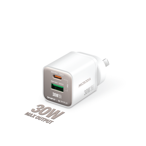 MICRODIA SMARTCube Nano 30W Dual Port GaN Wall Charger - White