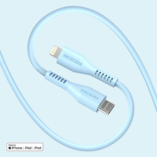MICRODIA Fruitywire Liquid Silicon PD60W 2.6m USB-C to Lightning Cable - Bubble Blue