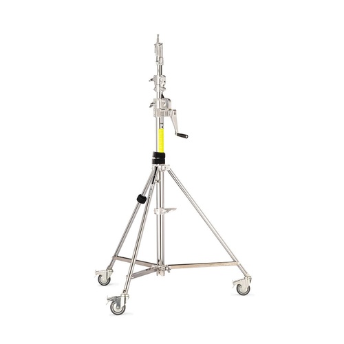 Avenger Wind Up Stand 30, Low Base, 2 Risers, Braked Wheels, Silver - 3m