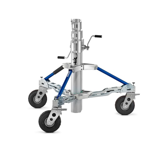 Avenger Long John Silver Junior Crank Operated Light Stand with Foam Filled Wheels, Silver - 3.4m