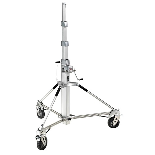 Avenger Long John Silver Crank Operated Light Stand with Foam Filled Wheels, Silver - 5.7m