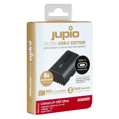Jupio Canon LP-E6P Ultra C (USB-C Input) 7.2V 2600mAh Battery