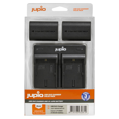 2 x Jupio Canon LP-E6NH Batteries & Dual Charger Kit