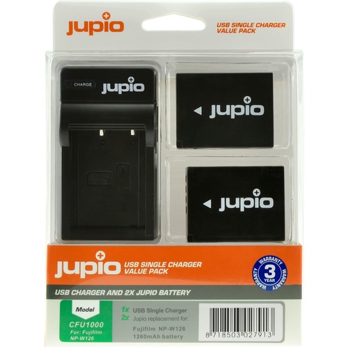 2 x Jupio Fuji NP-W126S Batteries & Single Charger Kit