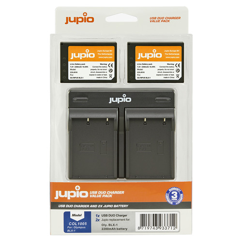 2 x Jupio Olympus BLX-1 Batteries & Dual Charger Kit