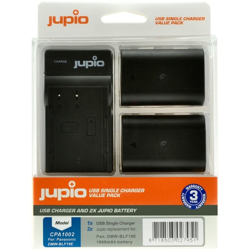 2 x Jupio Panasonic DMW-BLF19E Batteries & Single Charger Kit