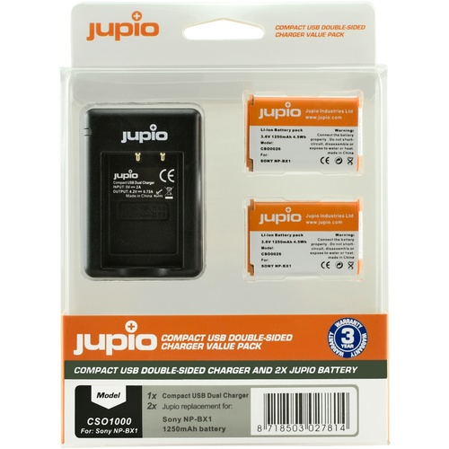 2 x Jupio Sony NP-BX1 Batteries & Double Sided Charger Kit