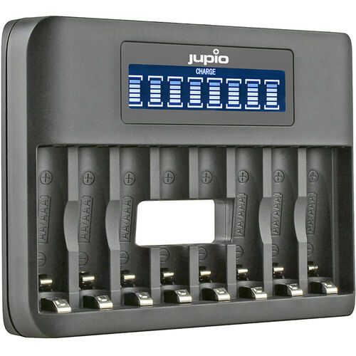 Jupio 8 Slot Fast Battery Charger & LCD Screen for AA & AAA Rechargeable Batteries