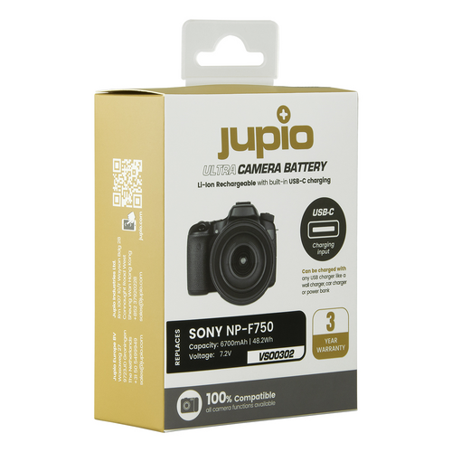 Jupio Sony NP-F750 Ultra C (USB-C Input) 7.2V 6700mAh Video Battery
